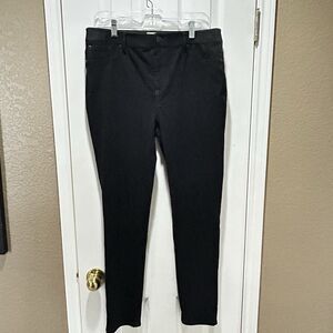 Chicos Pants Womens 1R Med Black Velvet Pull On Stretch Straight Leg Lounge